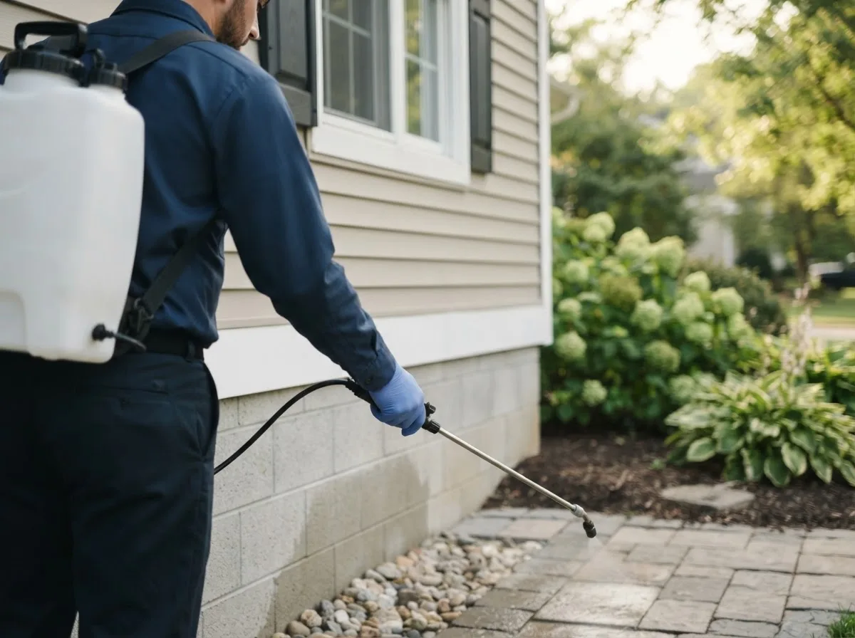 Pest control technician inspecting a home in Bruno, MN